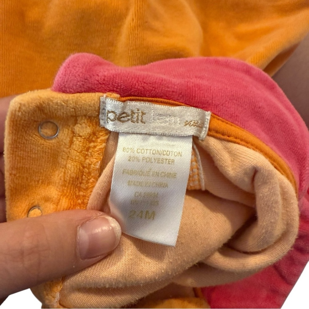 Vintage Petit Lem 24M Giraffe Velour Outfit – Orange Pink Set Footed Pants - Picture 8 of 10